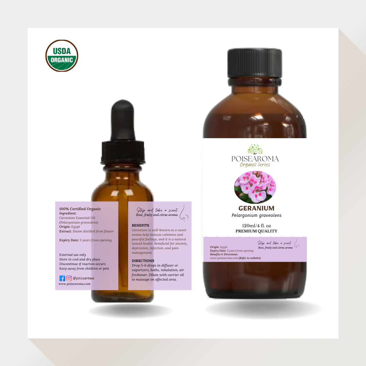 Organic Geranium Essential Oil - PoiseAroma