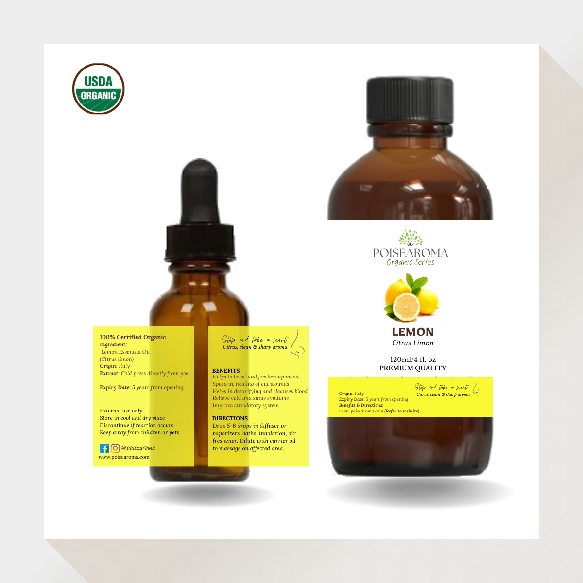 Organic Lemon Essential Oil - PoiseAroma