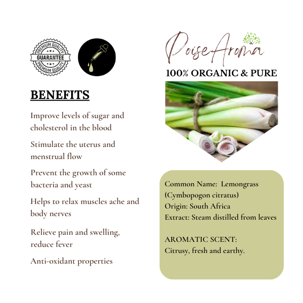 Organic Lemongrass Essential Oil - PoiseAroma